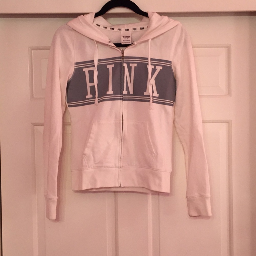 PINK VS White and gray logo hoodie zip